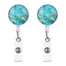 Load image into Gallery viewer, 2 PCS Night Starry Sky Marble Crack Puller Retractable Buckle Lanyard Business Key Buckle Card Holder, Dark Blue Starry Crocodile Clip, Marble Alligator Clip, Aqua Blue Crocodile Clip, Purple Crocodile Clip