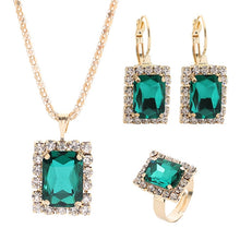 Load image into Gallery viewer, Square Crystal Necklace Earrings Ring For Women Jewelry Sets, Red, Green, Black, White, Royal Blue, Lake Blue