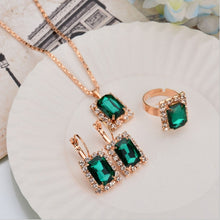 Load image into Gallery viewer, Square Crystal Necklace Earrings Ring For Women Jewelry Sets, Red, Green, Black, White, Royal Blue, Lake Blue