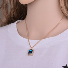 Load image into Gallery viewer, Square Crystal Necklace Earrings Ring For Women Jewelry Sets, Red, Green, Black, White, Royal Blue, Lake Blue