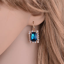 Load image into Gallery viewer, Square Crystal Necklace Earrings Ring For Women Jewelry Sets, Red, Green, Black, White, Royal Blue, Lake Blue