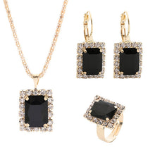 Load image into Gallery viewer, Square Crystal Necklace Earrings Ring For Women Jewelry Sets, Red, Green, Black, White, Royal Blue, Lake Blue