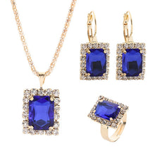 Load image into Gallery viewer, Square Crystal Necklace Earrings Ring For Women Jewelry Sets, Red, Green, Black, White, Royal Blue, Lake Blue