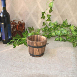 Balcony Vegetable Succulent Carbonized Wood Flower Pot Retro Small Wooden Bucket Home Decoration, S Flat Mouth, M Flat Mouth, L Flat Mouth, S Wave Mouth, M Wave Mouth, L Wave Mouth