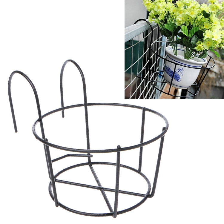 Balcony Fence Round Metal Flower Stand Wrought Iron Wall-mounted Flower Pot Stand, S, M, L, XL