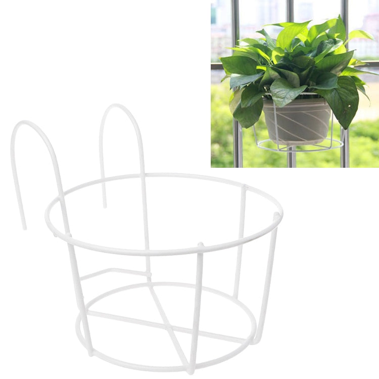 Balcony Fence Round Metal Flower Stand Wrought Iron Wall-mounted Flower Pot Stand, S, M, L, XL