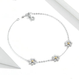 S925 Sterling Silver Platinum Plated Bracelet Cute Daisy Bracelet, Daisy