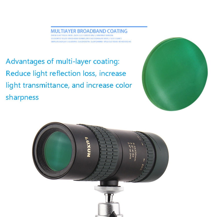 LUXUN 8-24X30 Shimmer Night Vision Single-Cylinder Variation Telescope with Phone Clip & Tripod