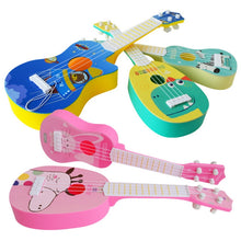 Load image into Gallery viewer, Small Simulation Musical Instrument Mini Four Strings Playable Ukulele Early Childhood Education Music Toy, Pink Rabbit, Light Blue Zebra, Pink Giraffe, Yellow Dinosaur, Blue Bear