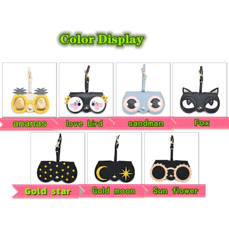 PU Sunglasses Bag Cute Quirky Sunglasses Box, Pineapple, Black Fox, Golden Star, Sun, Cute Mouse, Love Flying Kiss
