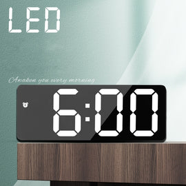 Battery Plug-In Dual-Purpose LED Clock Bedside Alarm Clock,, Rectangular Black Surface White Light