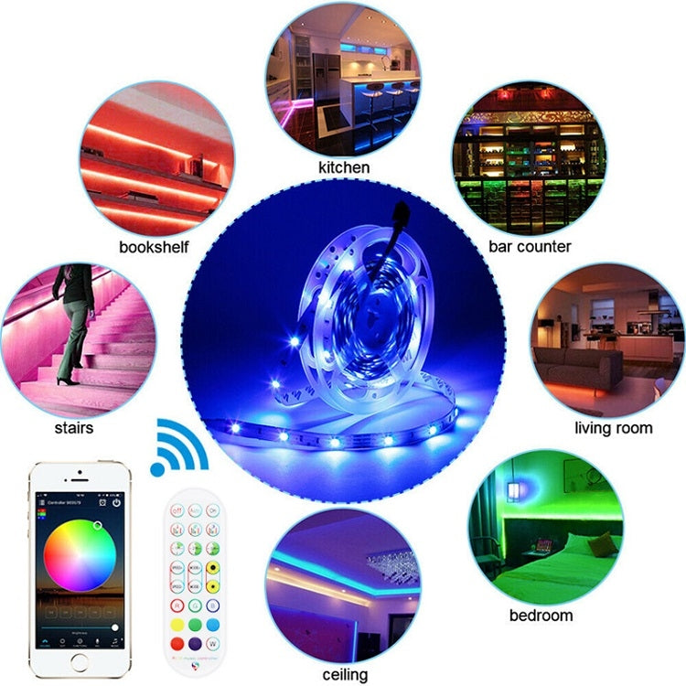 Bluetooth Suit Smart Music Sound Control Light Strip Waterproof 5050 RGB Colorful Atmosphere LED Light Strip With 24-Keys Remote Control, 5M 150 LEDs, 5M 300 LEDs, 10M 300 LEDs, 10M 600 LEDs, 15M 450 LEDs, 15M 270 LEDs, 20M 360 LEDs, 30M 540 LEDs