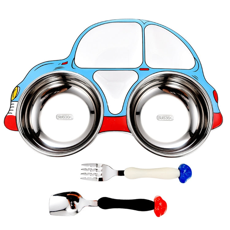 304 Stainless Steel Children Car Dinner Plate, Red, Blue, Blue (removable and washable)
