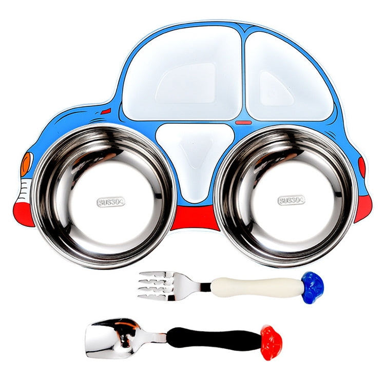 304 Stainless Steel Children Car Dinner Plate, Red, Blue, Blue (removable and washable)