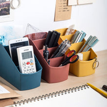 Load image into Gallery viewer, Home Office Plastic Storage Box Desktop Student Stationery Rack Cosmetic Box, Dark Flesh, Dark Blue, Yellow