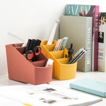 Load image into Gallery viewer, Home Office Plastic Storage Box Desktop Student Stationery Rack Cosmetic Box, Dark Flesh, Dark Blue, Yellow
