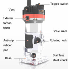 Load image into Gallery viewer, Woodworking Trimming Machine Multifunctional Electric Wood Milling Slotting Machine Engraving Tools EU Plug, 600W Plastic Body, 720W Aluminum Body