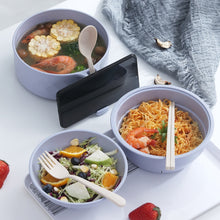 Load image into Gallery viewer, 6 in 1 Student Instant Noodle Bowl Bamboo Fiber Canteen Cutlery Set, Beige, Black, Pink, Blue