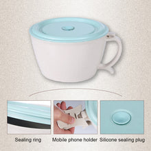 Load image into Gallery viewer, Wheat Fiber Instant Noodle Bowl Creative and Convenient Sealed Lunch Box with Mobile Phone Holder, Pink, Blue, Green