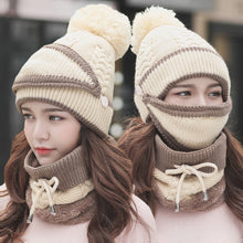 Load image into Gallery viewer, 3 In 1 Female Winter Two-color Warm Woolen Cap Mask and Scarf