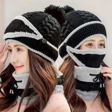 Load image into Gallery viewer, 3 In 1 Female Winter Two-color Warm Woolen Cap Mask and Scarf