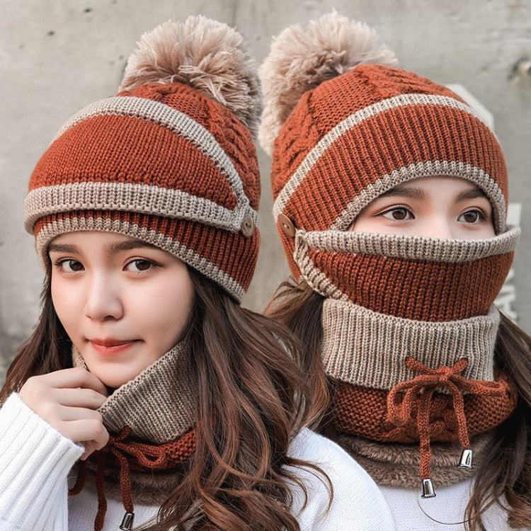 3 In 1 Female Winter Two-color Warm Woolen Cap Mask and Scarf