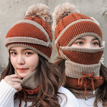 Load image into Gallery viewer, 3 In 1 Female Winter Two-color Warm Woolen Cap Mask and Scarf