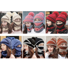Load image into Gallery viewer, 3 In 1 Female Winter Two-color Warm Woolen Cap Mask and Scarf