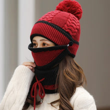 Load image into Gallery viewer, 3 In 1 Female Winter Two-color Warm Woolen Cap Mask and Scarf