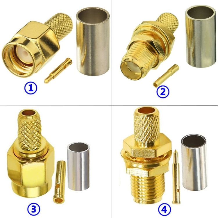 Plug Connector Crimp For RG58 / LMR195 / RG142 / RG400, 10pcs SMA Male, 10pcs SMA Female, 10pcs RP SMA Male, 10pcs RP SMA Female