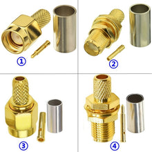 Load image into Gallery viewer, Plug Connector Crimp For RG58 / LMR195 / RG142 / RG400, 10pcs SMA Male, 10pcs SMA Female, 10pcs RP SMA Male, 10pcs RP SMA Female