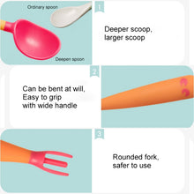 Load image into Gallery viewer, Baby Learning To Eat Bending Training Elbow Twisting Spoon Fork