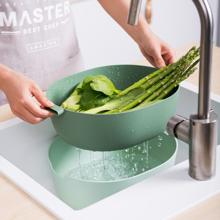 Kitchen Rice Pan Double-dish Vegetable Drain Basket Plastic Fruit Basket, U Shape Light Green, U Shape Dark Red, U Shape Light Gray, O Shape Light Green, O Shape Dark Red, O Shape Light Gray