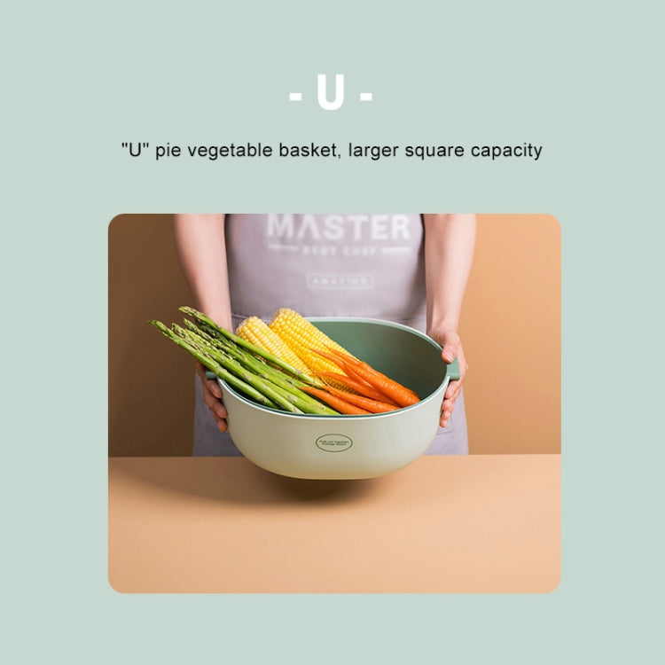 Kitchen Rice Pan Double-dish Vegetable Drain Basket Plastic Fruit Basket, U Shape Light Green, U Shape Dark Red, U Shape Light Gray, O Shape Light Green, O Shape Dark Red, O Shape Light Gray