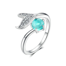 Mermaid Tears Open Ring S925 Sterling Silver and Platinum Plated Ring, SCR515