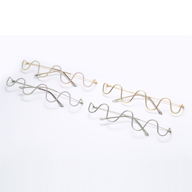 Fashion Handmade Diamond Half-Frame Metal Wave Without Decorative Glasses Frame, Frame color: C01 golden