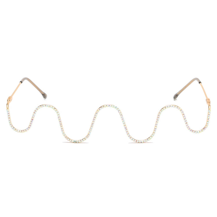 Fashion Handmade Diamond Half-Frame Metal Wave Without Decorative Glasses Frame, Frame color: C01 golden