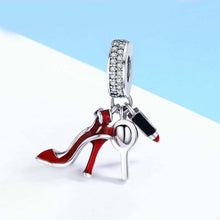 Load image into Gallery viewer, 925 Sterling Silver Charm Red Lipstick High Heels Makeup Mirror Pendant