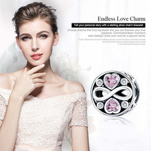 Load image into Gallery viewer, 925 Sterling Silver Infinity Love Pink Heart Crystal Beads Charm Bracelets Jewelry, SCC240