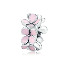 Load image into Gallery viewer, 925 Sterling Silver Pink Enamel Flower Charm Women Bracelet  DIY Jewelry Beads, SCC1484