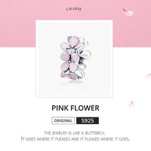 Load image into Gallery viewer, 925 Sterling Silver Pink Enamel Flower Charm Women Bracelet  DIY Jewelry Beads, SCC1484