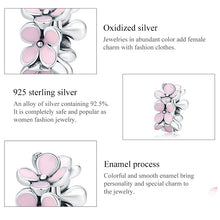Load image into Gallery viewer, 925 Sterling Silver Pink Enamel Flower Charm Women Bracelet  DIY Jewelry Beads, SCC1484