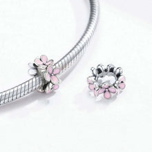 Load image into Gallery viewer, 925 Sterling Silver Pink Enamel Flower Charm Women Bracelet  DIY Jewelry Beads, SCC1484