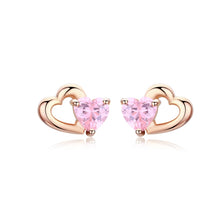 Load image into Gallery viewer, Sterling Silver Earrings Heart-shaped Rose Gold-plated Zircon Earrings, SCE090-C