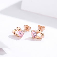 Load image into Gallery viewer, Sterling Silver Earrings Heart-shaped Rose Gold-plated Zircon Earrings, SCE090-C