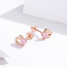 Load image into Gallery viewer, Sterling Silver Earrings Heart-shaped Rose Gold-plated Zircon Earrings, SCE090-C