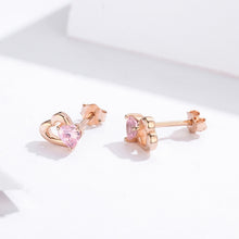 Load image into Gallery viewer, Sterling Silver Earrings Heart-shaped Rose Gold-plated Zircon Earrings, SCE090-C