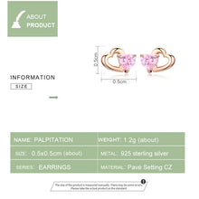 Load image into Gallery viewer, Sterling Silver Earrings Heart-shaped Rose Gold-plated Zircon Earrings, SCE090-C