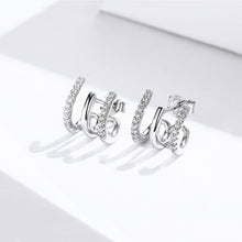 Load image into Gallery viewer, Sterling Silver Earrings Three-layer Twisted Silver Earrings Zircon Earrings, SCE585