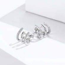 Load image into Gallery viewer, Sterling Silver Earrings Three-layer Twisted Silver Earrings Zircon Earrings, SCE585